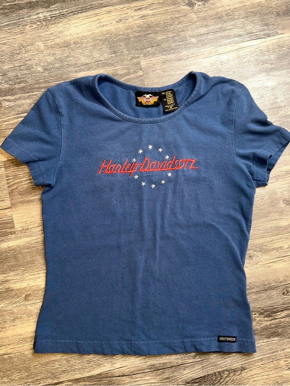 Harley-Davidson Women’s Blue Embroidered Script T-Shirt USA Made Size Medium